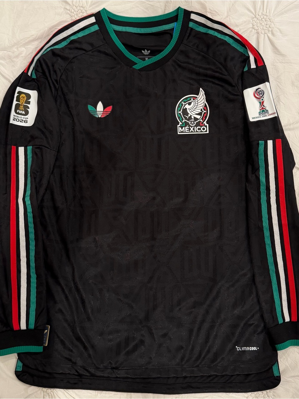 adidas Black Mexico Long-Sleeve Soccer Jersey with Green and Red Trim